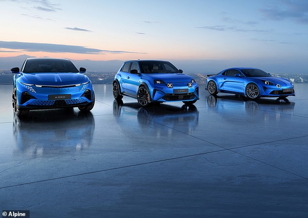 Alpine's all-electric 'dream garage' will now consist of the A390 SUV (left), the A290 hot hatch (middle) and A110 EV (right)
