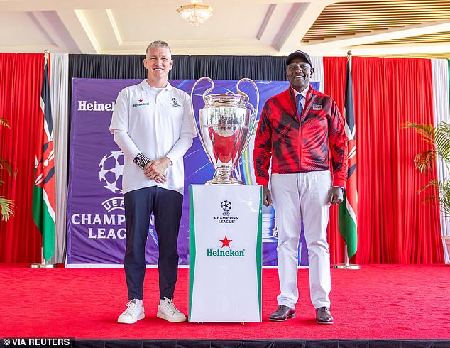 Bastian Schweinsteiger - pictured alongside Kenyan president William Ruto - has opened up on winning the Champions League with Bayern Munich in 2013