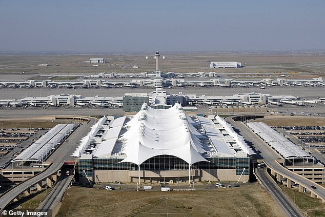 Denver air traffic controllers lost communications for 90 seconds on Monday causing chaos in the skies over the airport (pictured)