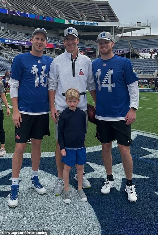 Manning posed with Charlie, Jared Goff (left) and Sam Darnold at the Pro Bowl this year