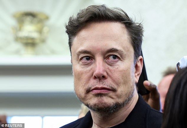 Elon Musk looks on as U.S. President Donald Trump meets South African President Cyril Ramaphosa in the Oval Office