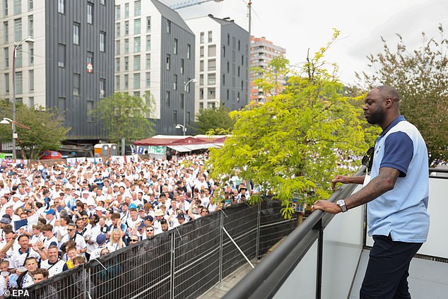 Tottenham legend Ledley King, pictured overlooking Spurs fans in Bilbao, is also on the VIP list