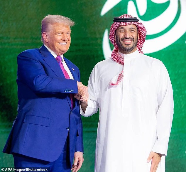 President Donald Trump and Saudi Arabia Saudi Crown Prince Mohammed bin Salman shaking hands on Wednesday
