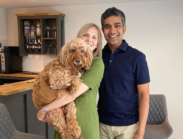 Home sweet home: Lisa and Vimal Umakanthan (pictured) built a garden room in their Lake District home, equipped with a bar, media wall and a fireplace