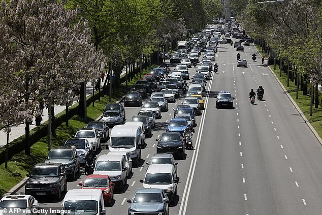 Illustrative image shows major disruption on roads in Madrid after a sudden blackout in Spain last month knocked public transport and traffic lights offline