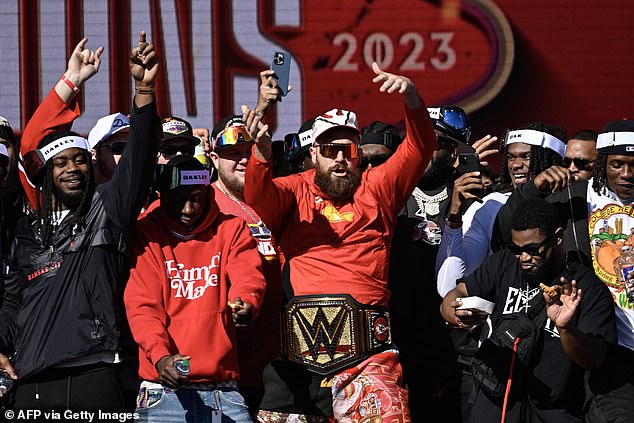 In summer 2024, it was a very different story. Following the Chief's Super Bowl triumph against the San Francisco 49ers (pictured), it's fair to say that Kelce lived it large - enjoying the partying and other excesses deserving of a champion.