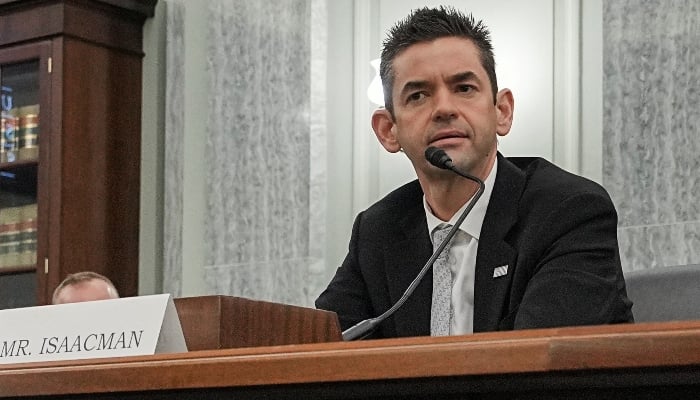 Jared Isaacman testifies during a Senate Commerce, Science, and Transportation confirmation hearing on Capitol Hill in Washington, DC, US, on April 9, 2025. — Reuters