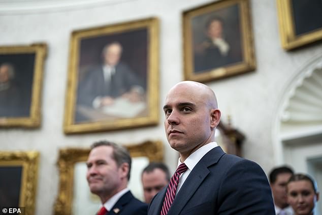 White House deputy chief of staff James Blair, during a meeting with US President Donald Trump,