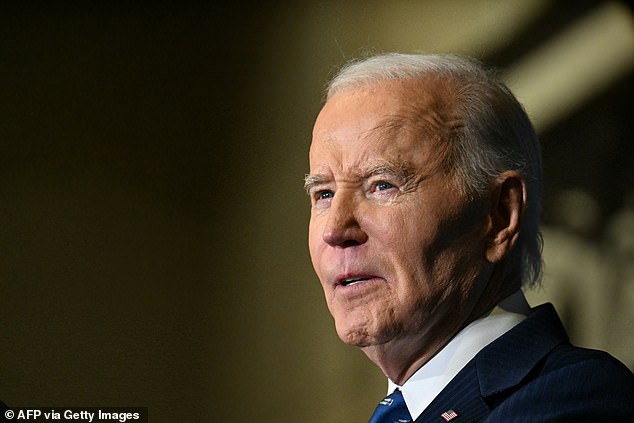 US President Joe Biden delivers remarks from a teleprompter in Washington DC