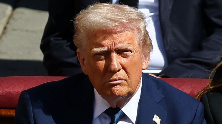 U.S President Donald Trump attends the funeral Mass of Pope Francis, at the Vatican, April 26, 2025. REUTERS/Kai Pfaffenbach
