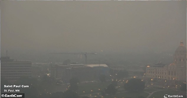 The US Air Quality Index (AQI) considers a value of 50 or below to be 'good' air quality. But current readings in Blaine have reached 253, placing it deep in the 'Very Unhealthy' range. Saint Paul (pictured) sits at 234