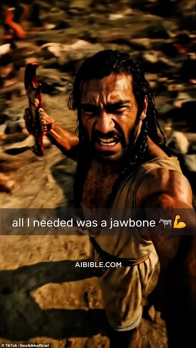 Other videos used Snapchat-style captions to narrate passages from the Bible such as Samson's battle against 1,000 Philistines with a jawbone
