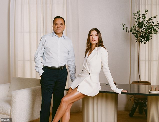 Ms Bieber and e.l.f. Beauty chairman and CEO Tarang Amin