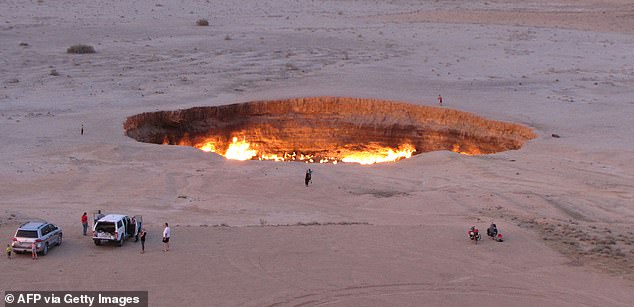 The 'Gateway to Hell', known officially as the 'Shining of Karakum', is a 230-foot-wide (70m) sinkhole located in Turkmenistan's Karakum desert. It is filled with fires fed by a vast underground reserve of natural gas