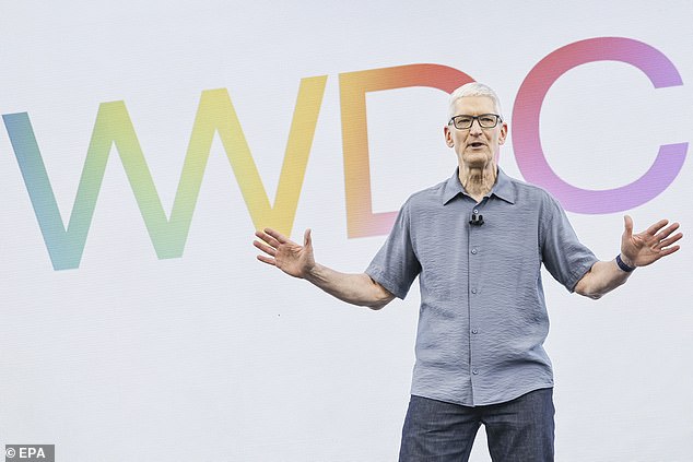 Apple CEO Tim Cook speaks on stage during the 2025 Apple Worldwide Developers Conference (WWDC), Apple Park, Cupertino, California, June 9, 2025