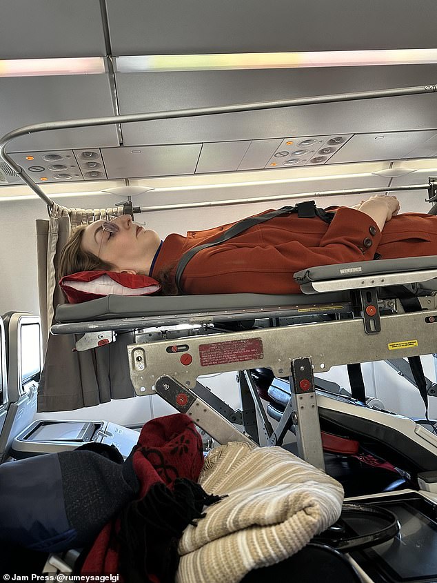 She must also arrive four hours before her flight to meet with medical staff and pay for the space the stretcher takes up, which is typically six seats