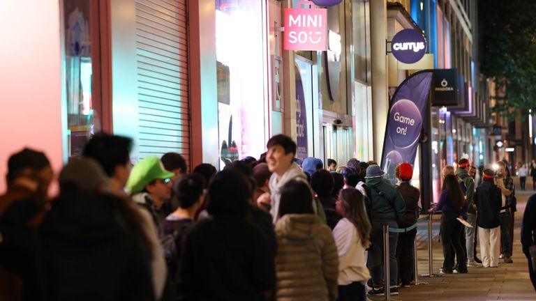 People lined up outside the Currys store on Oxford Street in London to collect their Switch 2 devices. Pic: PA