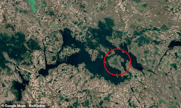 Social media users have been baffled to discover the largest island-in-a-lake-on-an-island-in-a-lake-on-an-island. Pictured: The unnamed 300-metre (1,000ft) long island on the lake on an island