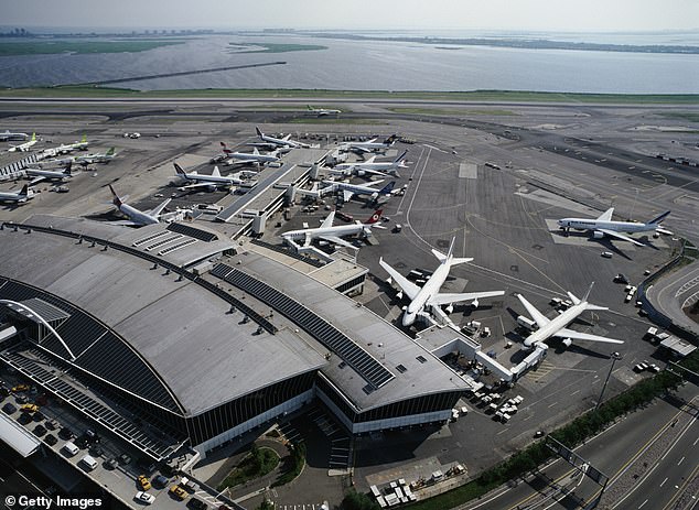 The Federal Aviation Administration has announced a ground stop at John F Kennedy International Airport (pictured) due to severe thunderstorms in the area