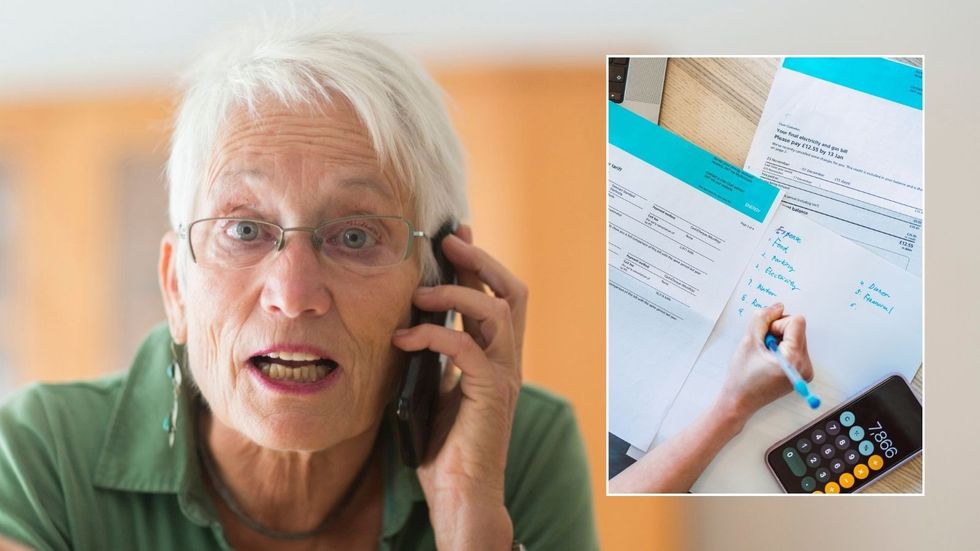 Older woman on the phone being angry, bills