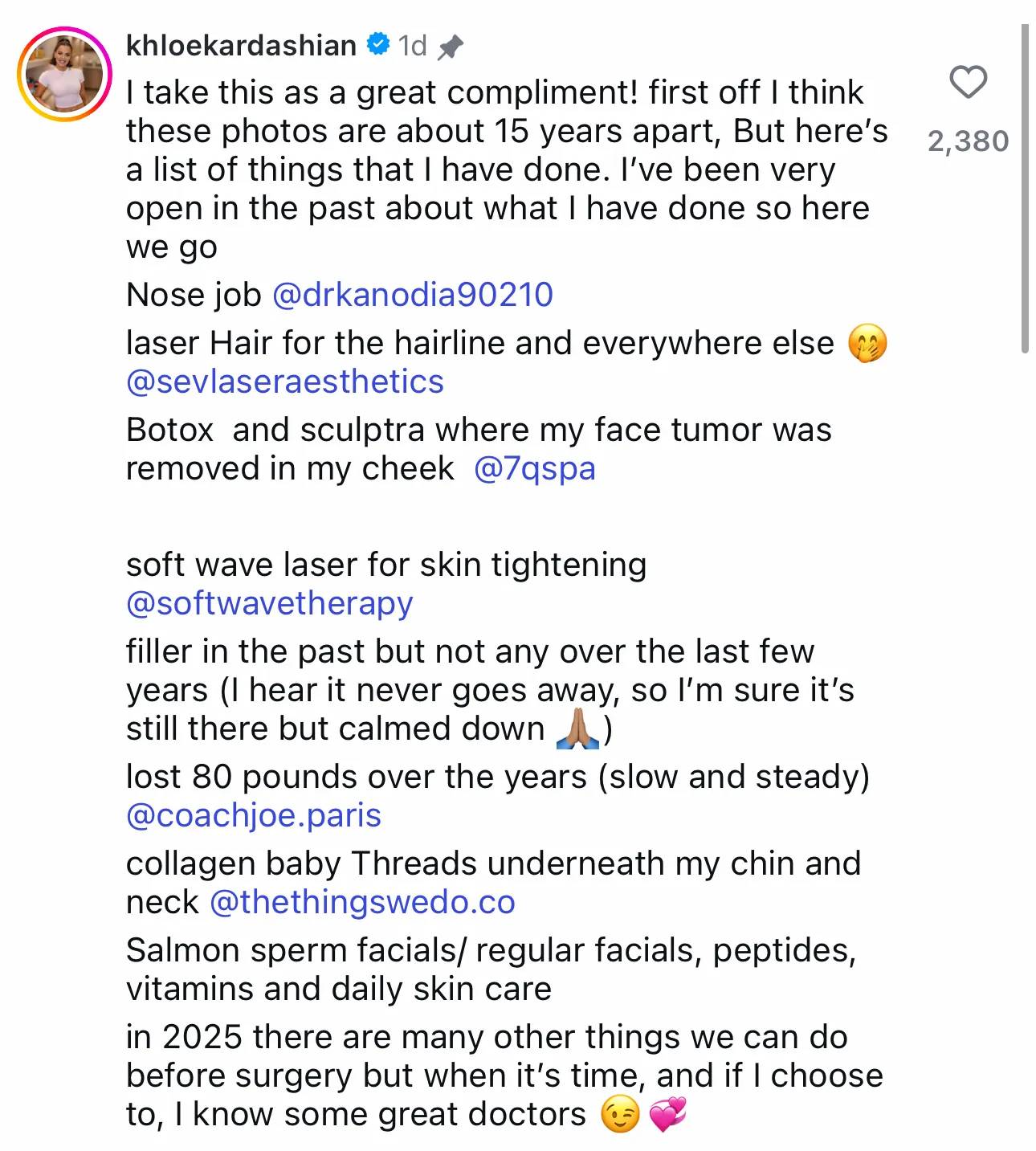 Khloe Kardashian addresses speculations about her changing appearance