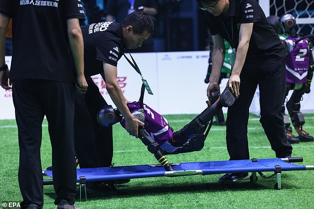 By the time the final whistle blew, two bots had to be stretchered off the pitch