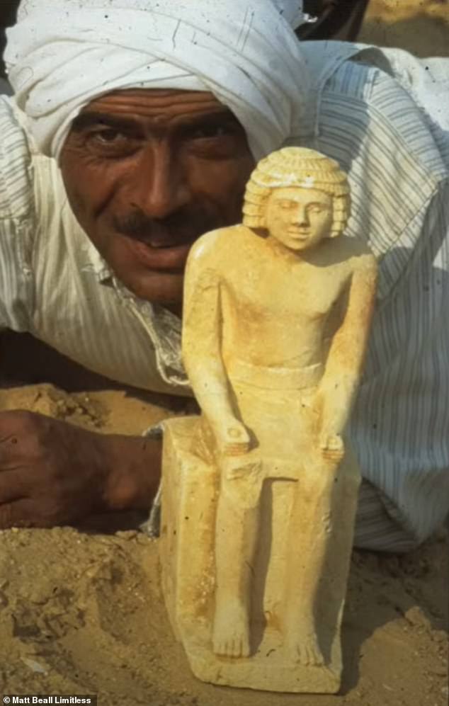 Hawass's team also unearthed tombs south of the pyramid, the eternal resting places of skilled laborers, complete with statues of workers muscling stones
