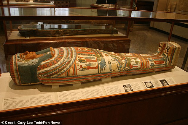 Meresamun (pictured in her coffin) had a role of 'high religious prestige' in the inner sanctum of the temple at Karnak before she died in mysterious circumstances