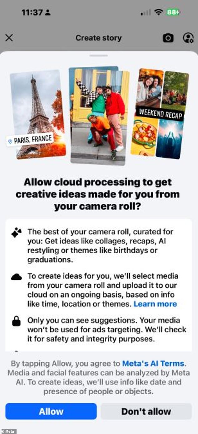Some users have been asked to allow 'cloud processing' of images on their camera rolls, in order to generate 'creative ideas