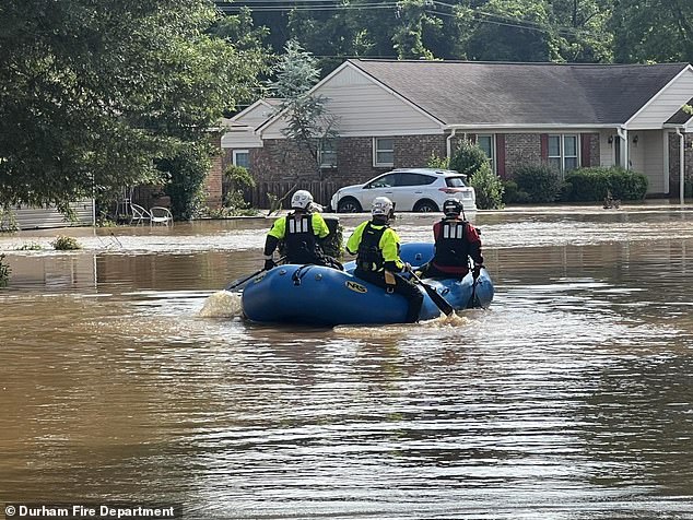 'Dozens of apartments and homes had to be evacuated as the water level began to reach the tops of vehicles,' Durham fire officials said in a Monday morning news release