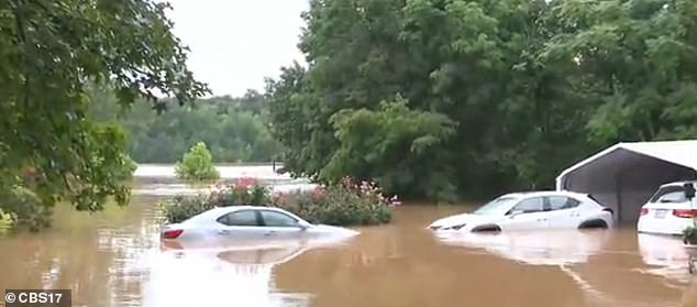 Around 80 people in Durham (pictured) were also rescued by boat, and dozens more were evacuated on foot