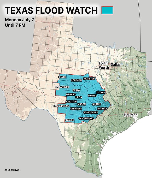 Flash flood warnings and watches remained in effect across central Texas through Monday, and rescue teams are still searching for the missing
