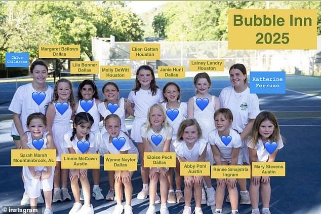 The 13 girls and two counselors were staying in Camp Mystic's Bubble Inn cabin when the catastrophic floods hit on Friday morning. The bodies of 10 of the girls and counselor Chloe Childress, 18, have been found as of Monday morning, while counselor Katherine Ferruzzo and three campers remain missing