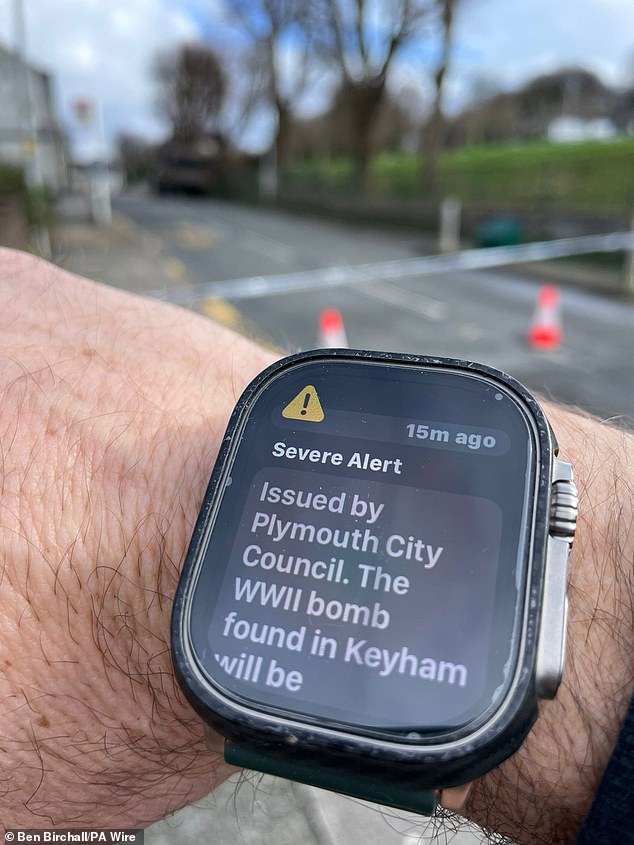 The alert system was used in Plymouth after an unexploded World War II bomb was uncovered and had to be removed