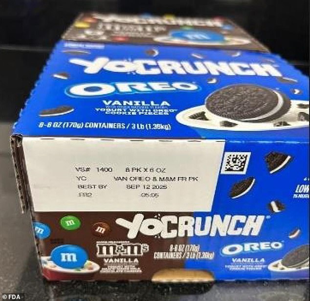 Pictured above are YoCrunch yogurts with M&Ms and Oreos that are also involved in the recall