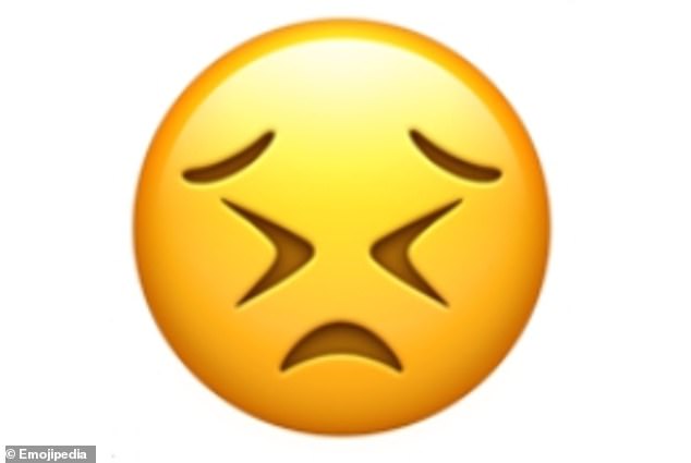 Of the 1,000 emojis analysed, the 'persevering face' was found to be the least popular. This yellow face features a flight frown, furrowed eyebrows and scrunched eyes, as if holding back tears