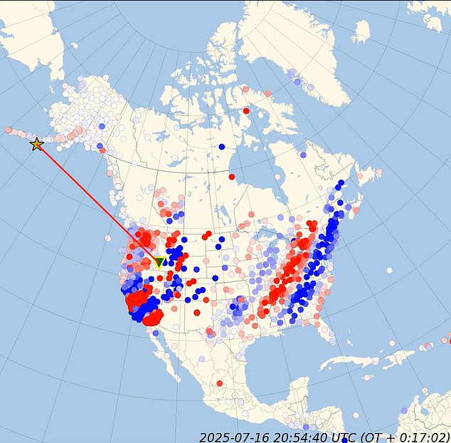 In the final stages of the event, between 39.36 and 64.94 seconds, the seismic waves reached the East Coast