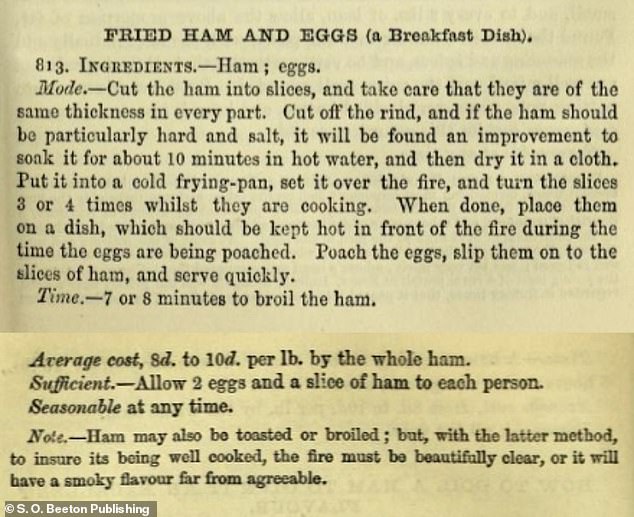 In Isabella Beeton's Book of Household Management, a classic Victorian text from 1861, a breakfast of 'fried ham and eggs' is mentioned