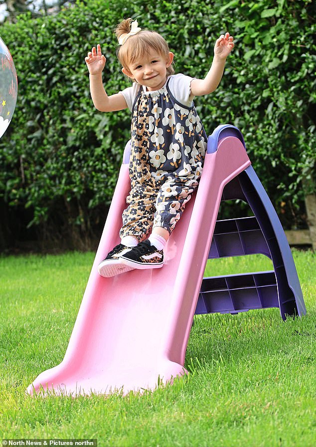 Gene therapy can be used to treat deadly conditions such as MLD, and has already saved the life of two-year-old Teddi Shaw (pictured). However, Teddi's treatment cost  £2.8 million. Mr He says he could make the therapy cheaper by treating conditions before the children are born