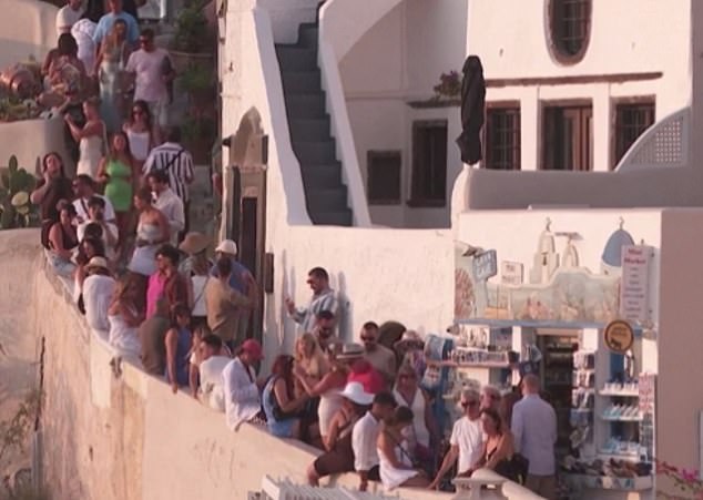 On social media, viewers were quick to express their outrage at the ensuing crowds descending on Santorini, with one commenter saying: 'this gives me so much anxiety', while another remarked: 'This is why I travel right before the season hits'