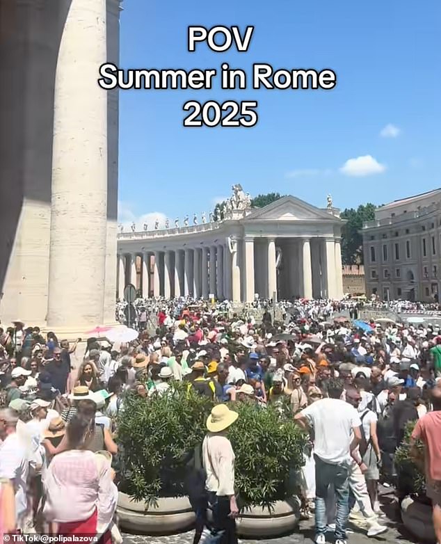 In the Italian capital of Rome, tourists are crammed shoulder-to-shoulder as they try to take in the city's famous architecture, with one likening the experience to being 'part of one big sweaty herd.