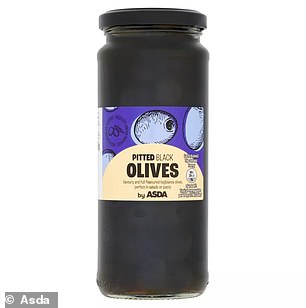 This jar of Asda olives lists the following ingredients: Hojiblanca olives, water, salt, stabiliser (ferrous gluconate)