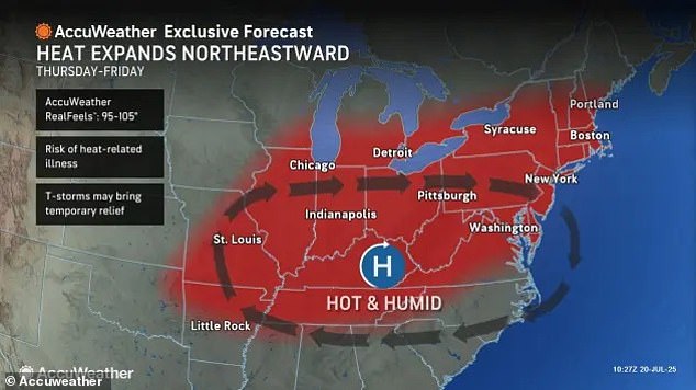 By Friday, the heat dome will expand into the Northeast and Mid-Atlantic