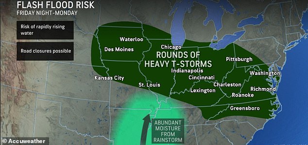 The tropical rainstorm impacting Louisiana also threatens to bring flash flooding to parts of the Midwest, Ohio Valley and Appalachians