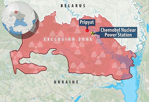 Last year, scientists from Nasa sent eight fungi species from the Chernobyl exlusion zone (pictured in red) into space where they were placed on board the International Space Station