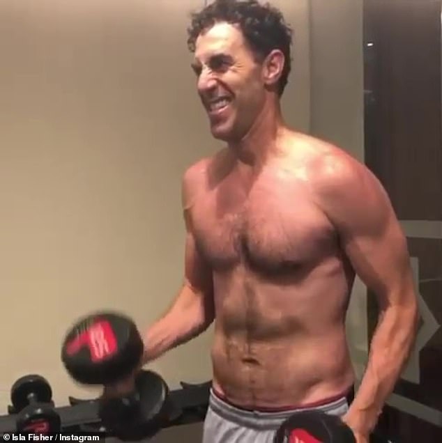 Gym: In 2020, Isla Fisher shared a video of her then husband Sacha showing off his new ripped muscles as she congratulated him on his recent Golden Globe nomination