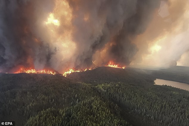 A fire in Canadian in May. There are currently 550 wildfires burning in Canada, scorching 15million acres