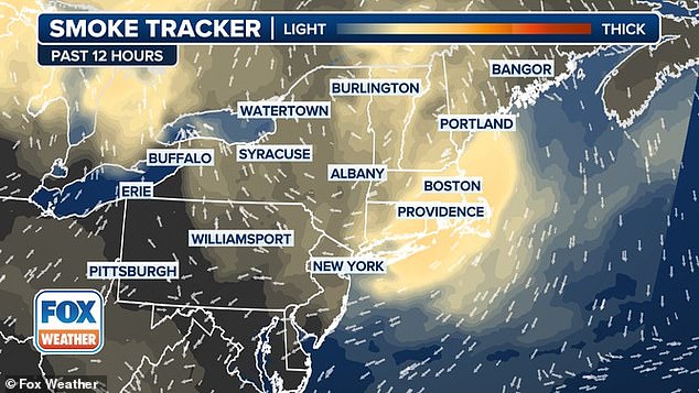The smoke came in behind a cold front on Friday, according to Fox Weather. The smoke will move toward the ocean as rain from the Great Lakes and the Ohio Valley move toward the area late Saturday. The haze should fully clear out by Sunday