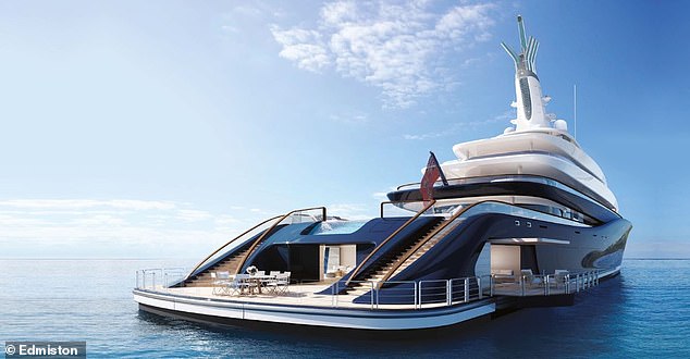 Two impressive staircases lead to a seating area at the back of the 30ft-long boat, billed as 'the most extraordinary yacht ever built'