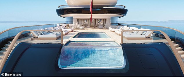An infinity pool provides a 'beach club' vibe, with large white sunbeds to complete the ultra-luxury look